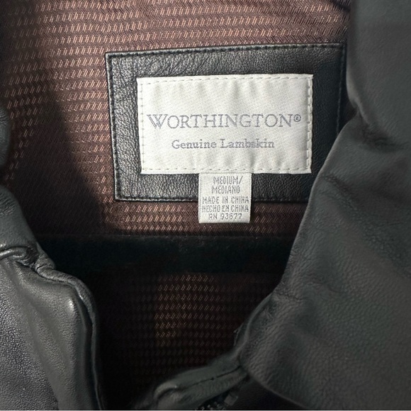 Worthington Genuine Lambskin Leather Coat Women’s Medium Zip Up Jacket Vtg Black - Picture 3 of 13